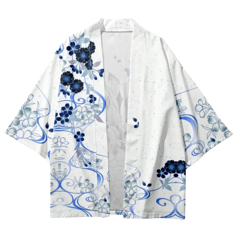 White Kitsune Blue Blossom Haori
